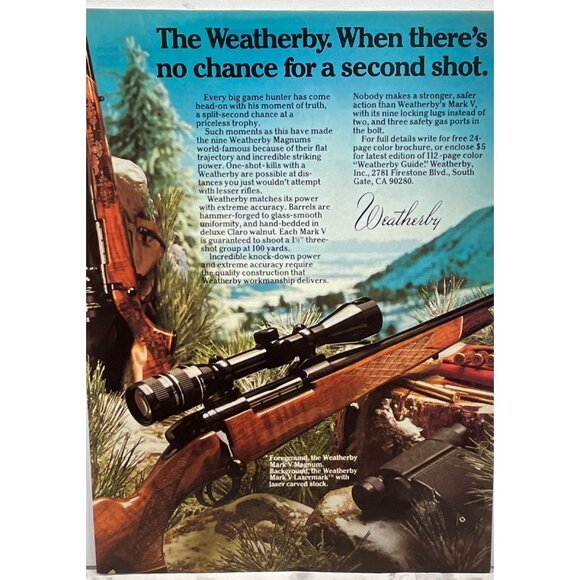 Weatherby Mark V Rifles Print Ad Vintage 1982 Magnum Lazermark Hunting - Picture 6 of 6